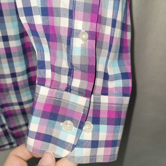 Tattersall London Shirt Men 16.5x32-33 Long Sleeve Button-Up Spread Collar *Flaw - Picture 2 of 13